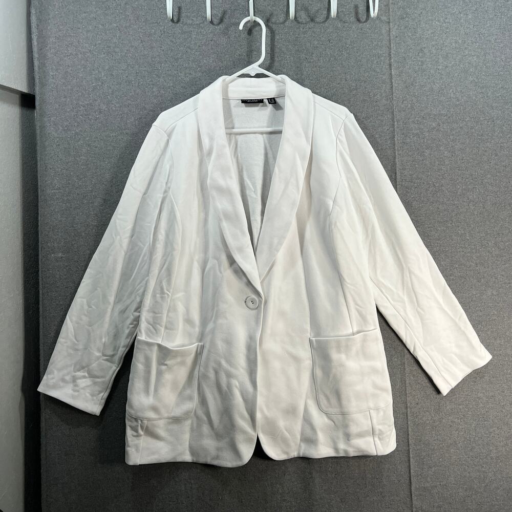Susan Graver Weekend Regular Marina Knit Blazer White Size 2X